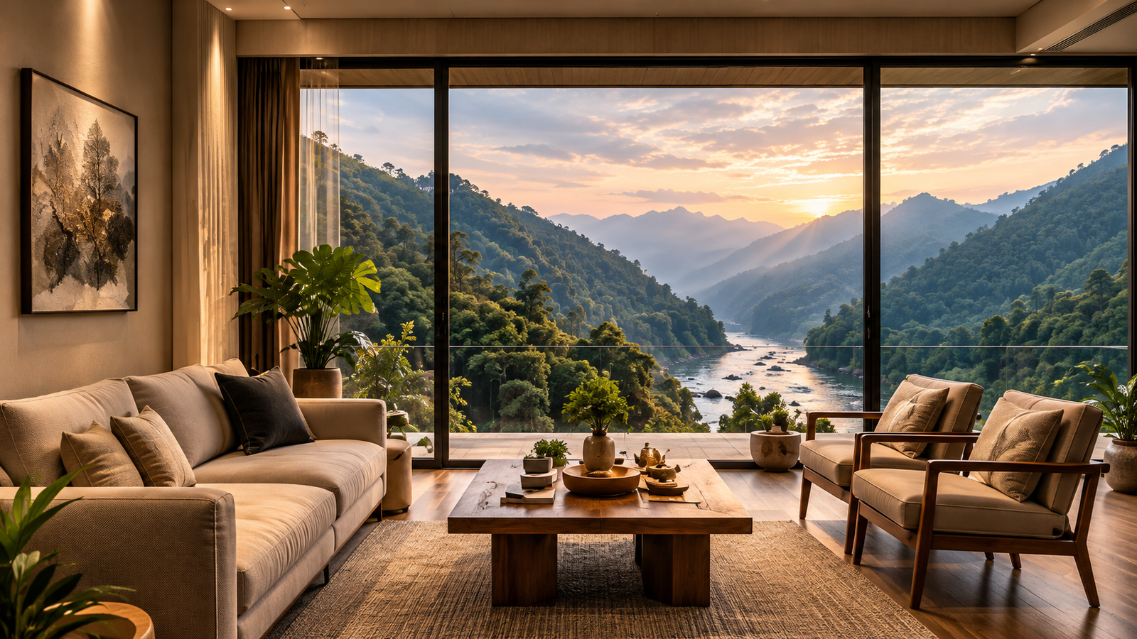 Luxury Living Room Overlooking a Mountain Valley