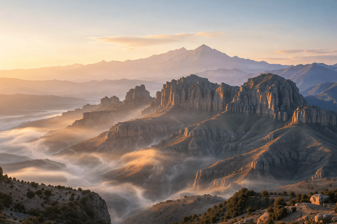 Sunrise over Aravalli mountains